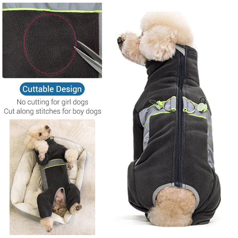 Dog Winter Thickened Warm Coat Four-Legged Jumpsuit with Reflective Zipper Leash Hole