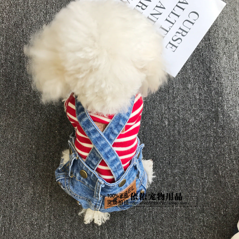 Dog Denim Spring and Autumn All-match Pet Clothes Jumpsuit