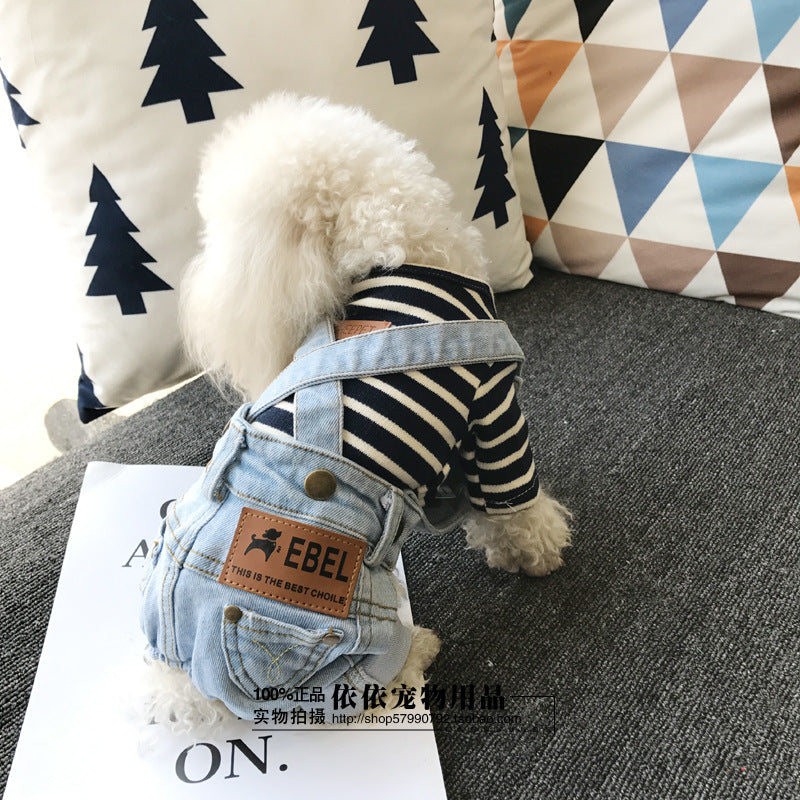 Dog Denim Spring and Autumn All-match Pet Clothes Jumpsuit
