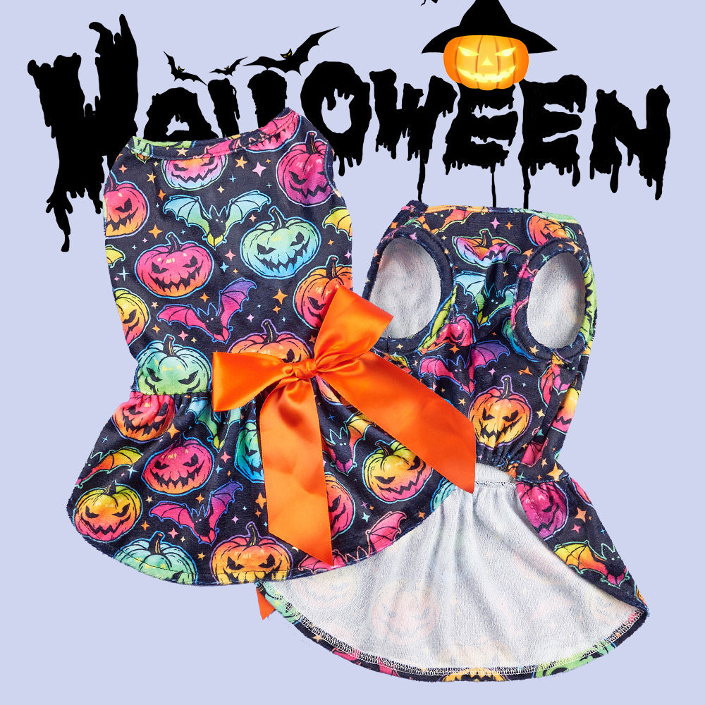 Dog Dresses Pet Dog Halloween Pumpkin Costumes with Bow Tie