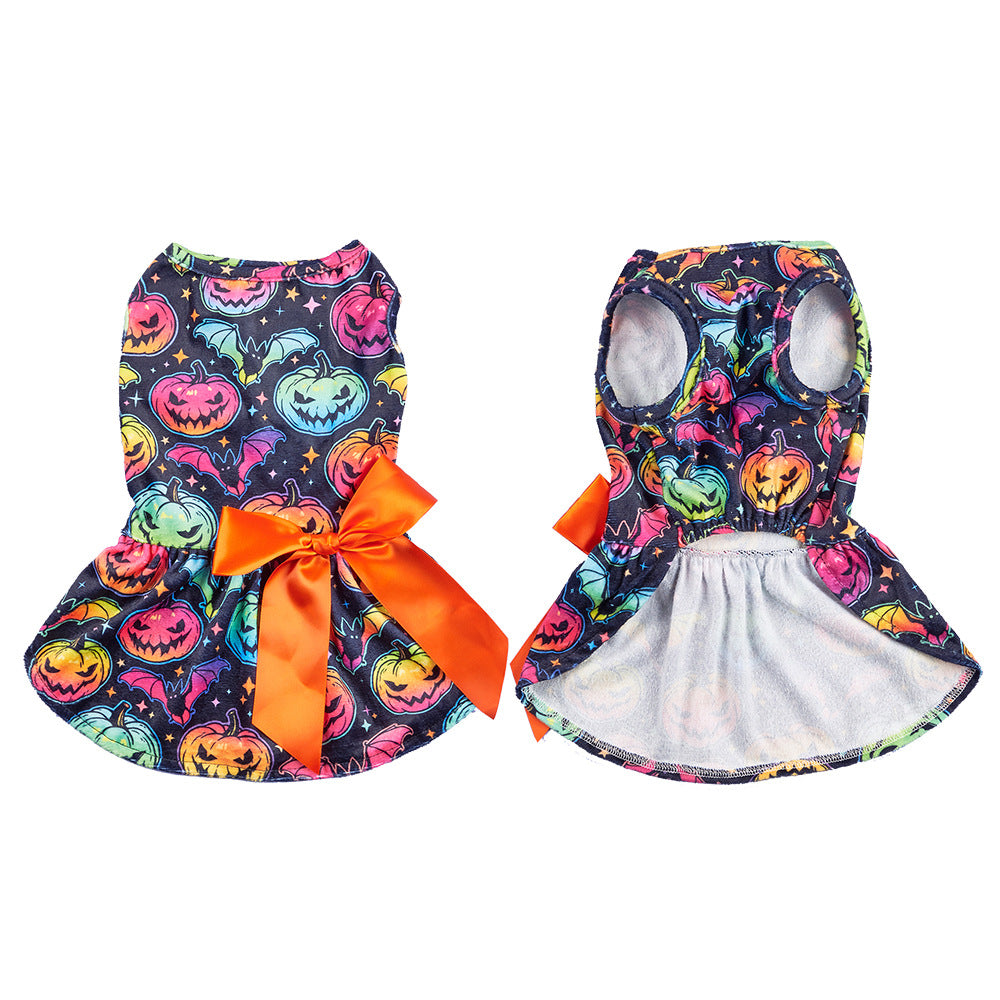 Dog Dresses Pet Dog Halloween Pumpkin Costumes with Bow Tie