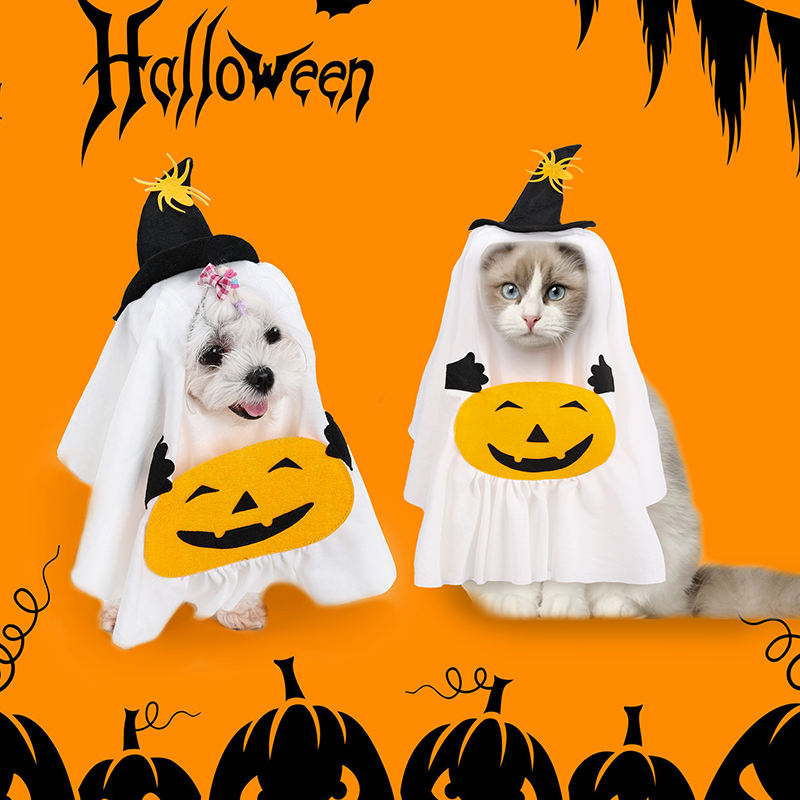 Dog Halloween Pet Cloak Dog Ghost Cosplay with Treat Bags Halloween Dog Dress