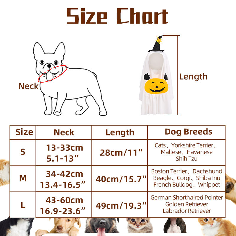 Dog Halloween Pet Cloak Dog Ghost Cosplay with Treat Bags Halloween Dog Dress
