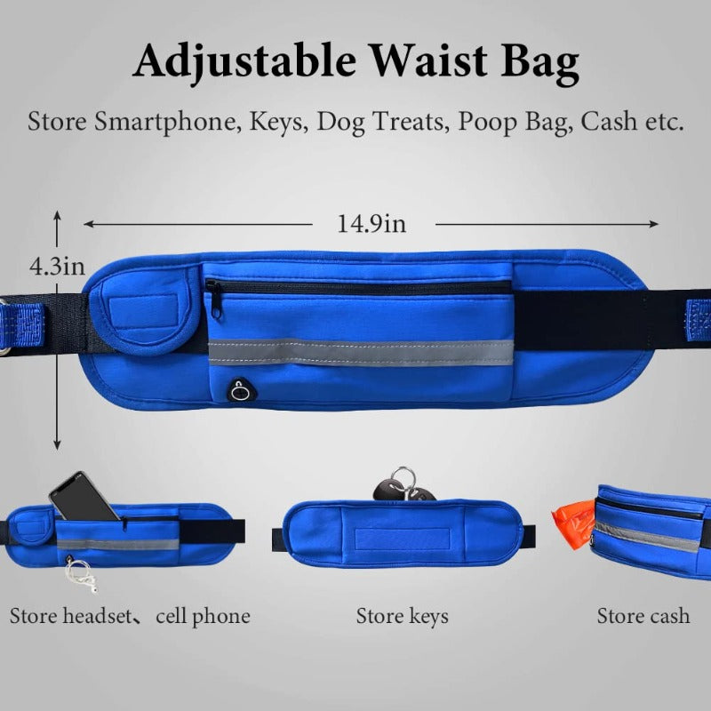 Dog Leash With Dual Padded Handles Retractable Dog Running Waist Leash With Reflective Stripe