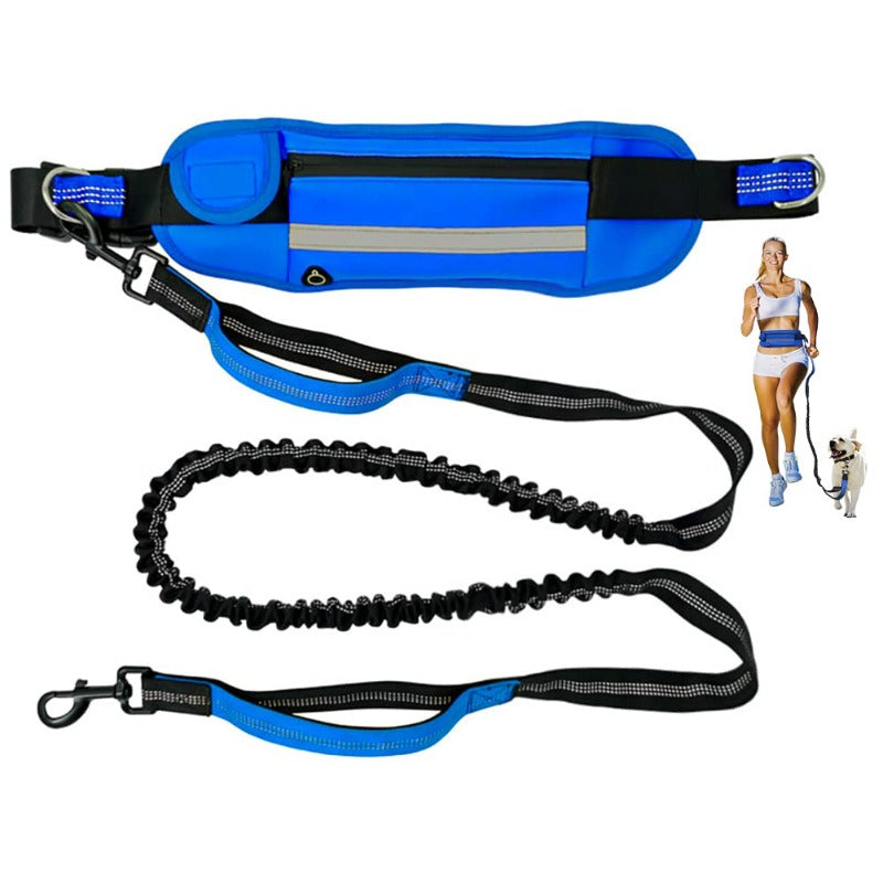 Dog Leash With Dual Padded Handles Retractable Dog Running Waist Leash With Reflective Stripe