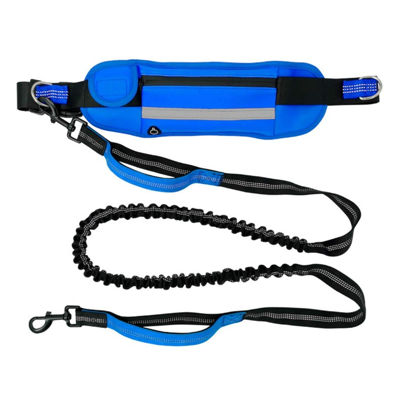 Dog Leash With Dual Padded Handles Retractable Dog Running Waist Leash With Reflective Stripe