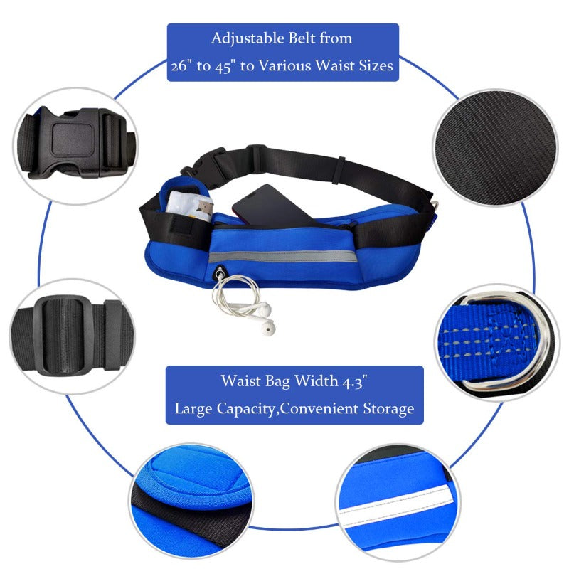 Dog Leash With Dual Padded Handles Retractable Dog Running Waist Leash With Reflective Stripe