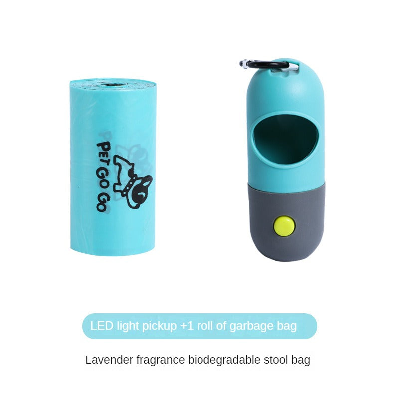 Dog Poop Bag Dispenser with Built-in LED Flashlight and Metal Clip