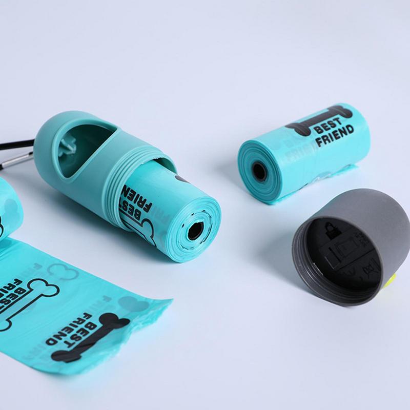 Dog Poop Bag Dispenser with Built-in LED Flashlight and Metal Clip