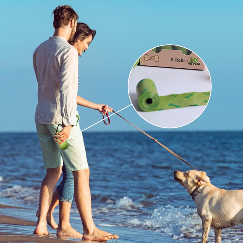 Dog Poop Bag Dispenser with Built-in LED Flashlight and Metal Clip