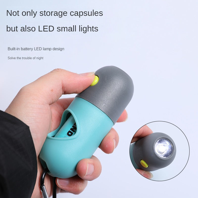 Dog Poop Bag Dispenser with Built-in LED Flashlight and Metal Clip