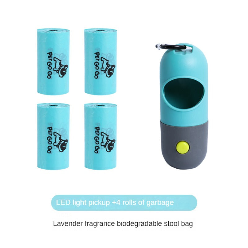 Dog Poop Bag Dispenser with Built-in LED Flashlight and Metal Clip