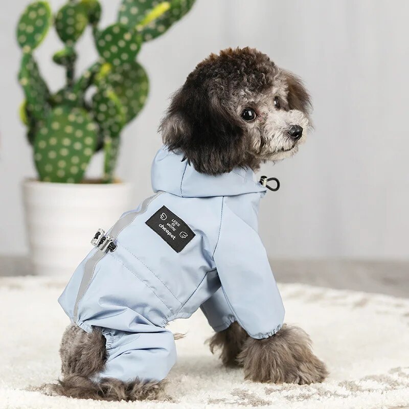 Dog Raincoat Four-Legs Waterproof Reflective Dog Hoodie Coat Jumpsuit Raincoats