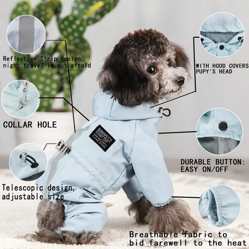Dog Raincoat Four-Legs Waterproof Reflective Dog Hoodie Coat Jumpsuit Raincoats
