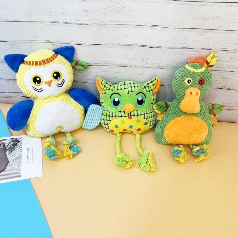 Dog Squeaky Toys With Cotton Rope Interactive Tough Plush Squeaky Rope Toys