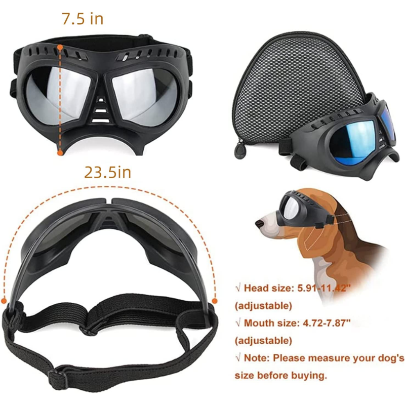 Dog Sunglasses Dog UV Windproof Snowproof Mask With Soft Frame Adjustable Straps For Small Breed Dog Goggles