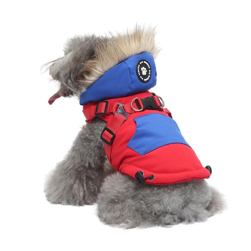 Winter Pet Clothes with Harness Dog Coat Warm Soft Windproof Hooded Jacket