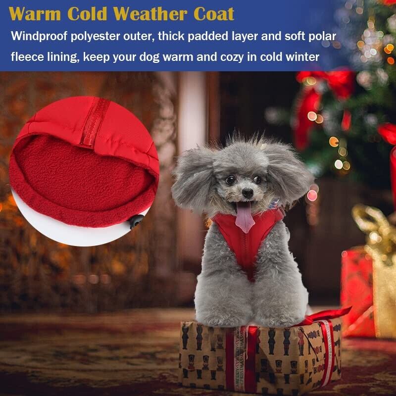 Winter Pet Clothes with Harness Dog Coat Warm Soft Windproof Hooded Jacket