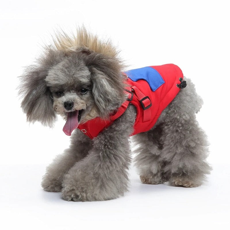 Winter Pet Clothes with Harness Dog Coat Warm Soft Windproof Hooded Jacket