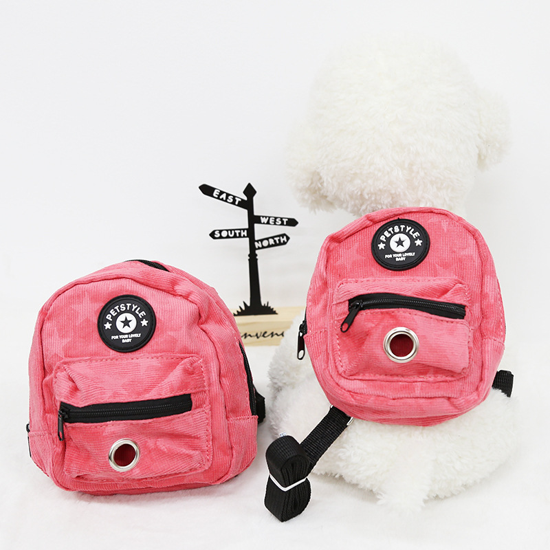 Dog Backpack Harness with Leash Adjustable Travel Hiking Walking Harness Backpack