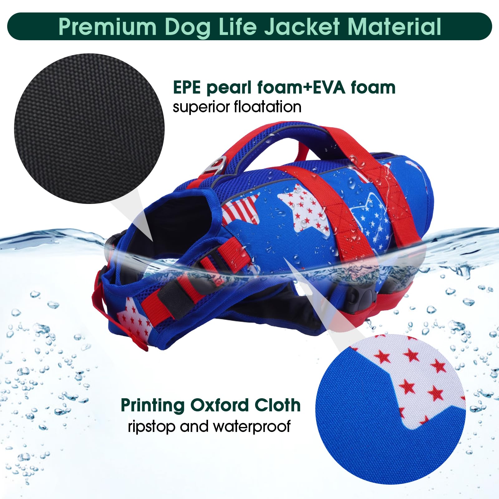 Dog Life Jacket High Flotation Dog Life Vest With Reflective & Rescue Handle For Swimming Boating