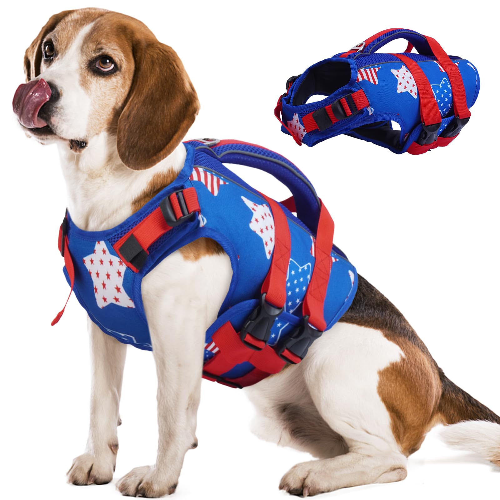 Dog Life Jacket High Flotation Dog Life Vest With Reflective & Rescue Handle For Swimming Boating