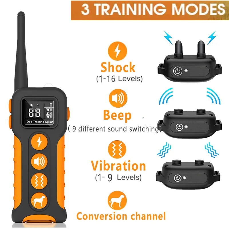 Electric Dog Training Collar With Remote Control With 9 Different Sounds Rechargeable Waterproof Anti Barking Collar