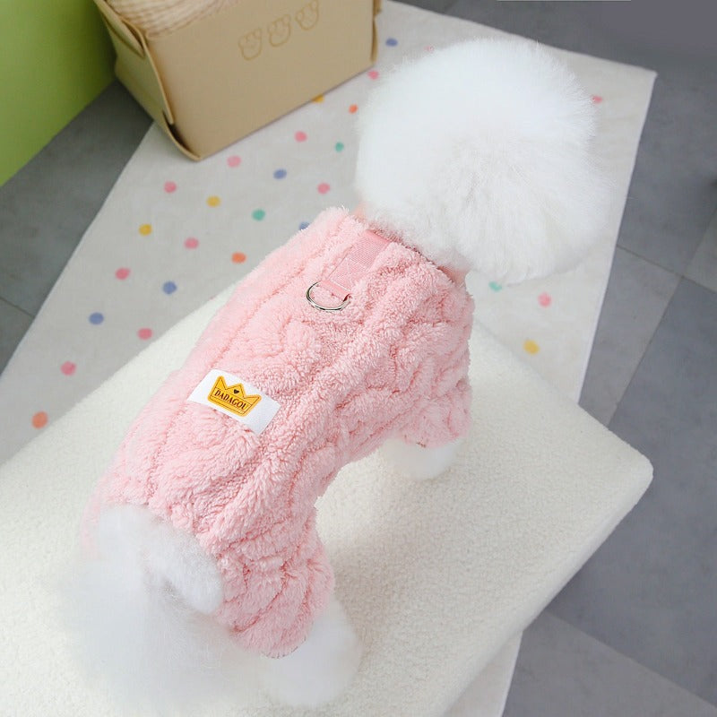 Fleece Pet Dog Jumpsuit Winter Warm Pajamas French Bulldog Costume