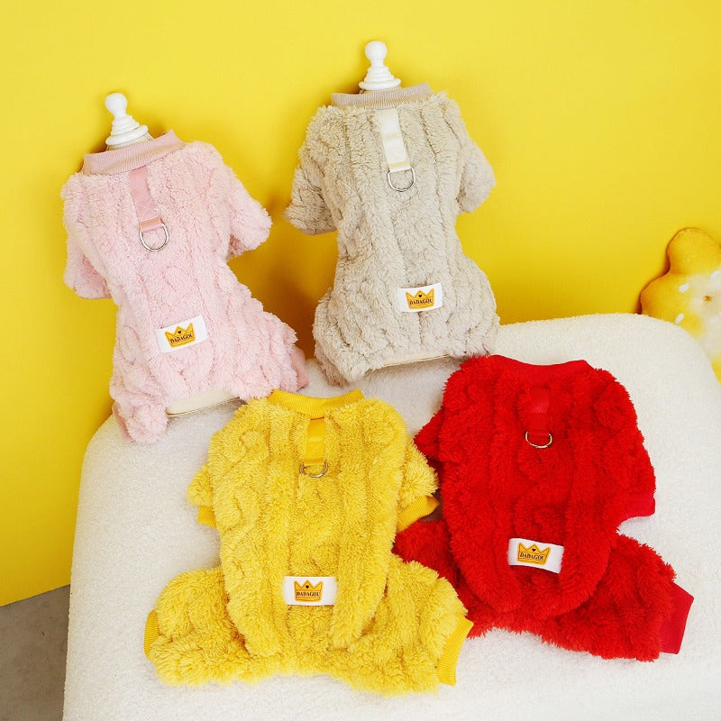 Fleece Pet Dog Jumpsuit Winter Warm Pajamas French Bulldog Costume