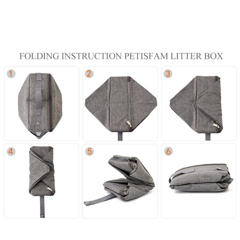 Portable Foldable Cat Travel Litter Box With Zipper Waterproof Oxford Cloth PP Board