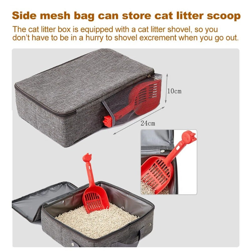 Portable Foldable Cat Travel Litter Box With Zipper Waterproof Oxford Cloth PP Board