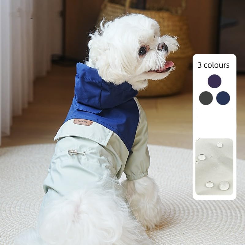 Four-Legged Waterproof Dog Raincoat with Night Reflective Strip and Hat Hooded Rain Coat Jacket