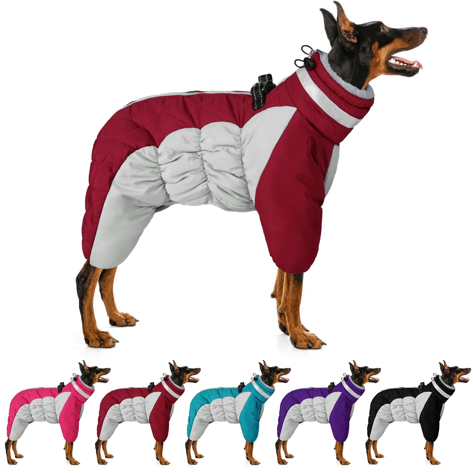 Four-Legged Windproof Waterproof Dog Snowsuit Dog Coat with Zipper Turtleneck Fleece Dog Jacket