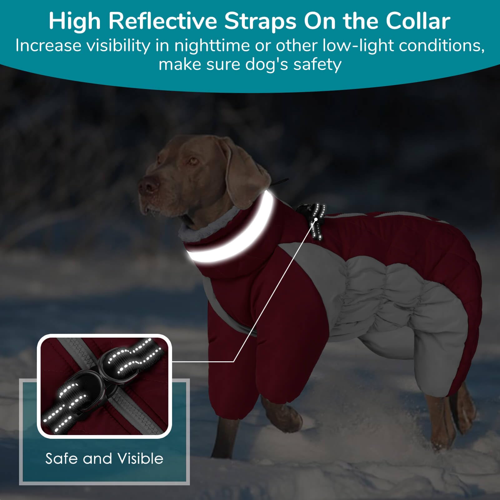 Four-Legged Windproof Waterproof Dog Snowsuit Dog Coat with Zipper Turtleneck Fleece Dog Jacket