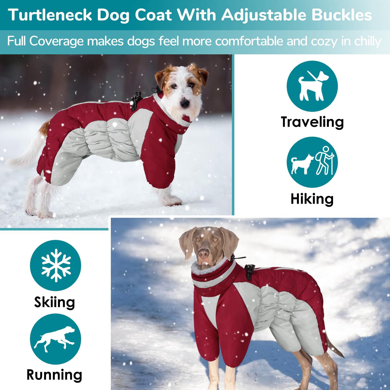 Four-Legged Windproof Waterproof Dog Snowsuit Dog Coat with Zipper Turtleneck Fleece Dog Jacket