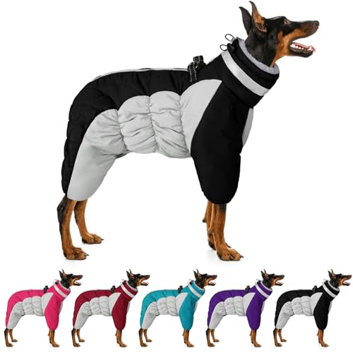 Four-Legged Windproof Waterproof Dog Snowsuit Dog Coat with Zipper Turtleneck Fleece Dog Jacket