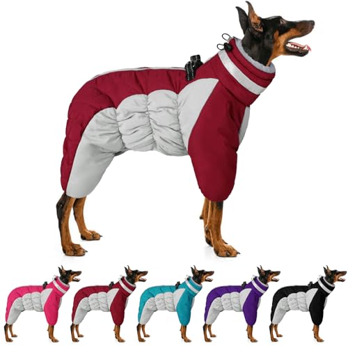 Four-Legged Windproof Waterproof Dog Snowsuit Dog Coat with Zipper Turtleneck Fleece Dog Jacket