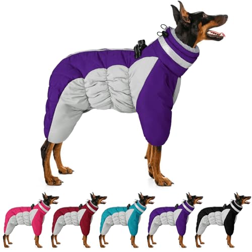 Four-Legged Windproof Waterproof Dog Snowsuit Dog Coat with Zipper Turtleneck Fleece Dog Jacket