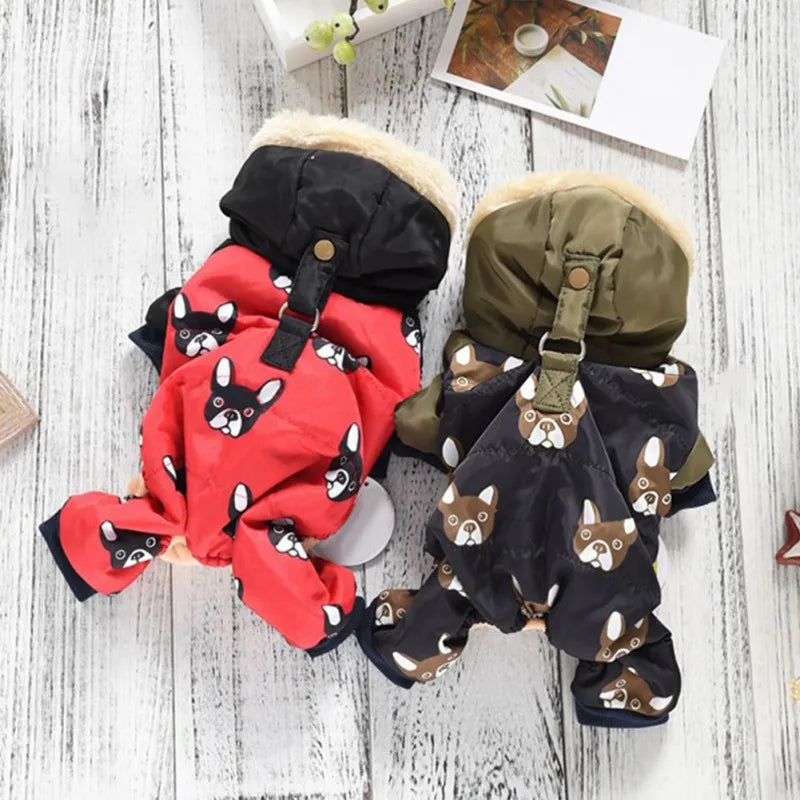 Autumn Winter Waterproof Hooded Dog Coat Jacket Four-legged Clothes
