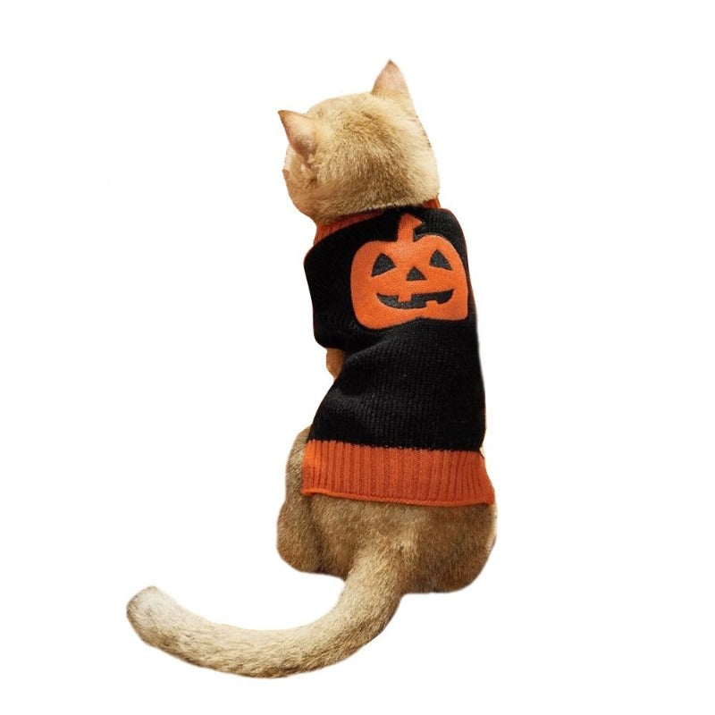 Halloween Dog Sweater Thick High Collar Thick Pumpkin Pattern Sweater