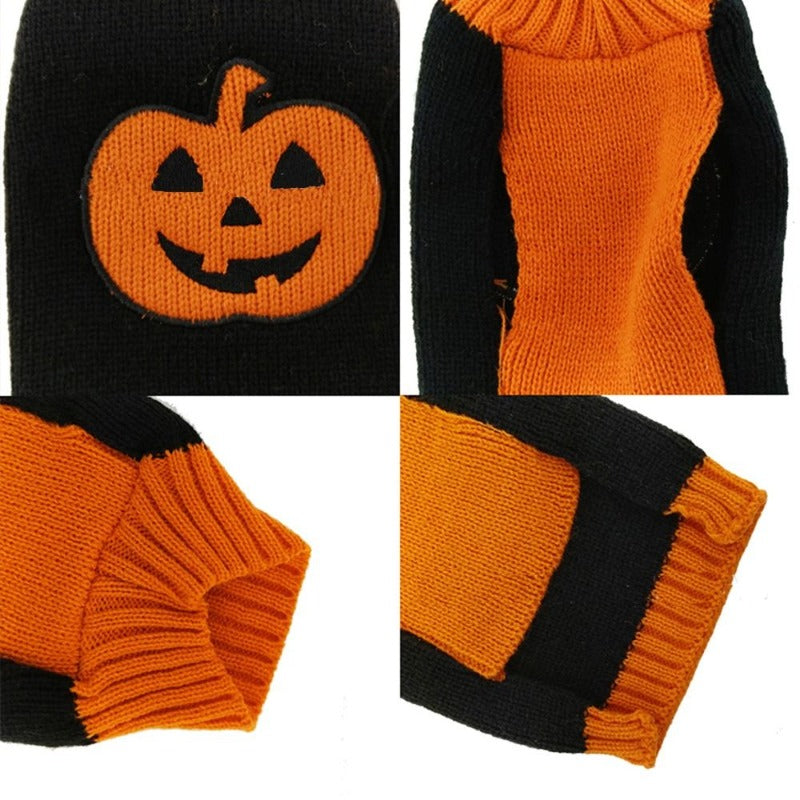 Halloween Dog Sweater Thick High Collar Thick Pumpkin Pattern Sweater