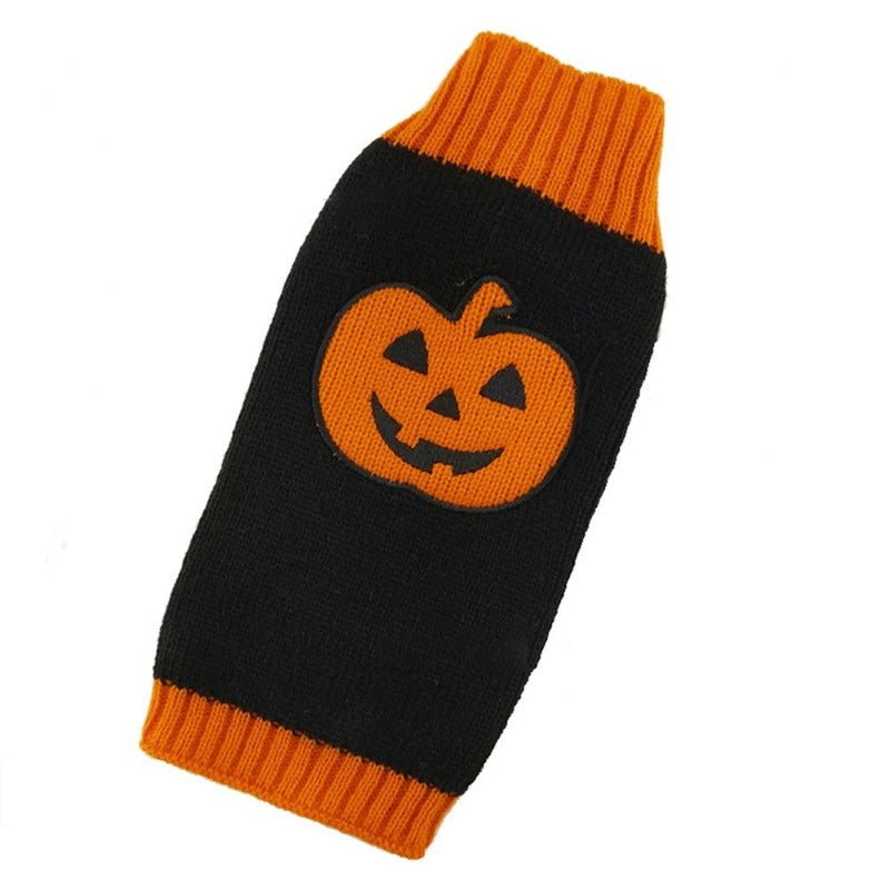 Halloween Dog Sweater Thick High Collar Thick Pumpkin Pattern Sweater