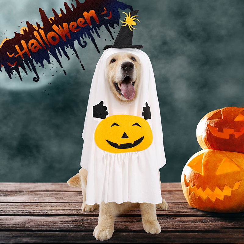 Halloween Ghost Dog Pet Costume Set White Ghost Cosplay Outfit
