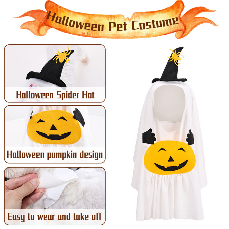 Halloween Ghost Dog Pet Costume Set White Ghost Cosplay Outfit
