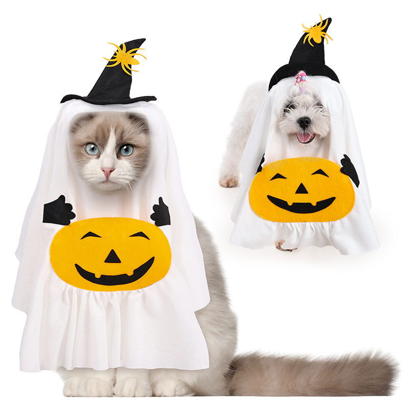 Halloween Ghost Dog Pet Costume Set White Ghost Cosplay Outfit