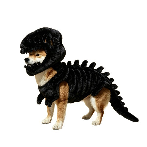 Halloween Glow in Dark Dinosaur Skeleton Pet Costume, Cute Cosplay Outfit Soft Pet Clothing for Small Medium Pets