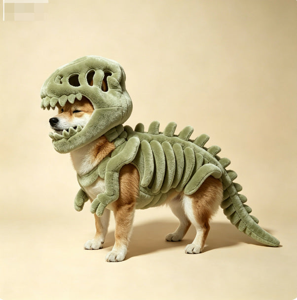 Halloween Glow in Dark Dinosaur Skeleton Pet Costume, Cute Cosplay Outfit Soft Pet Clothing for Small Medium Pets