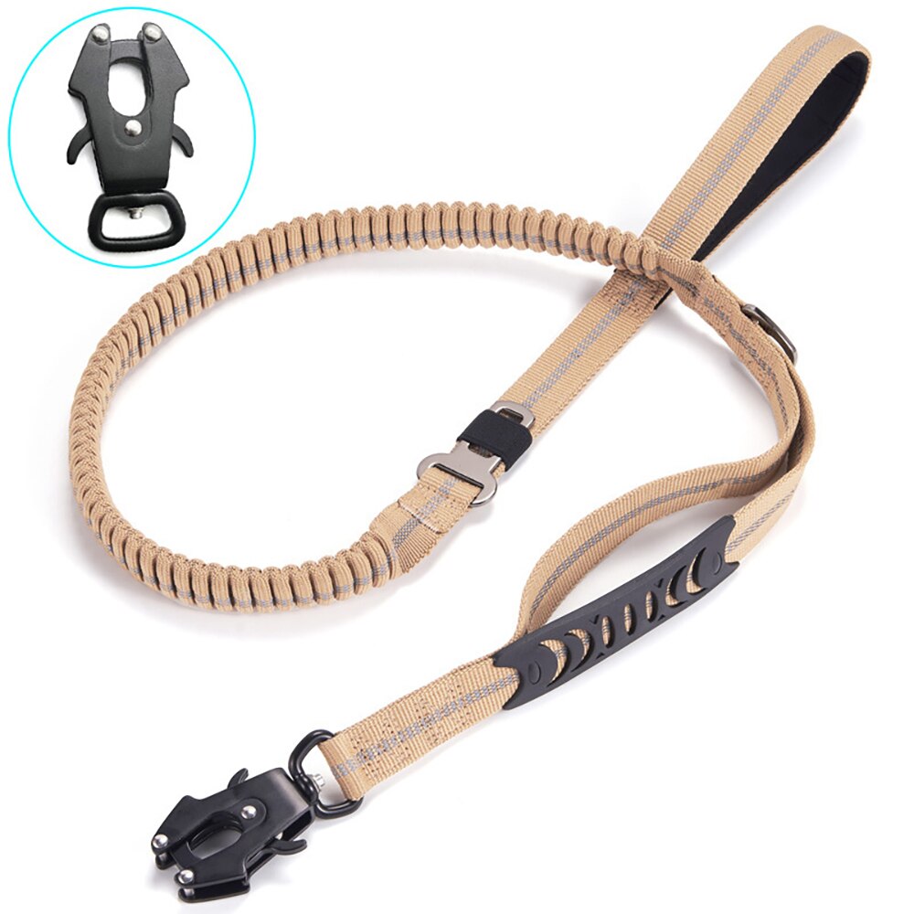 Heavy Duty Tactical Bungee Dog Leash Reflective Shock Absorbing Leashes with Car Seatbelt