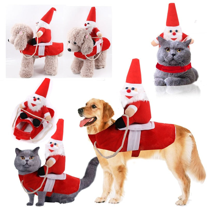 Pet Dog Clothes Christmas Cowboy Horse Riding Funny Santa Claus Costume
