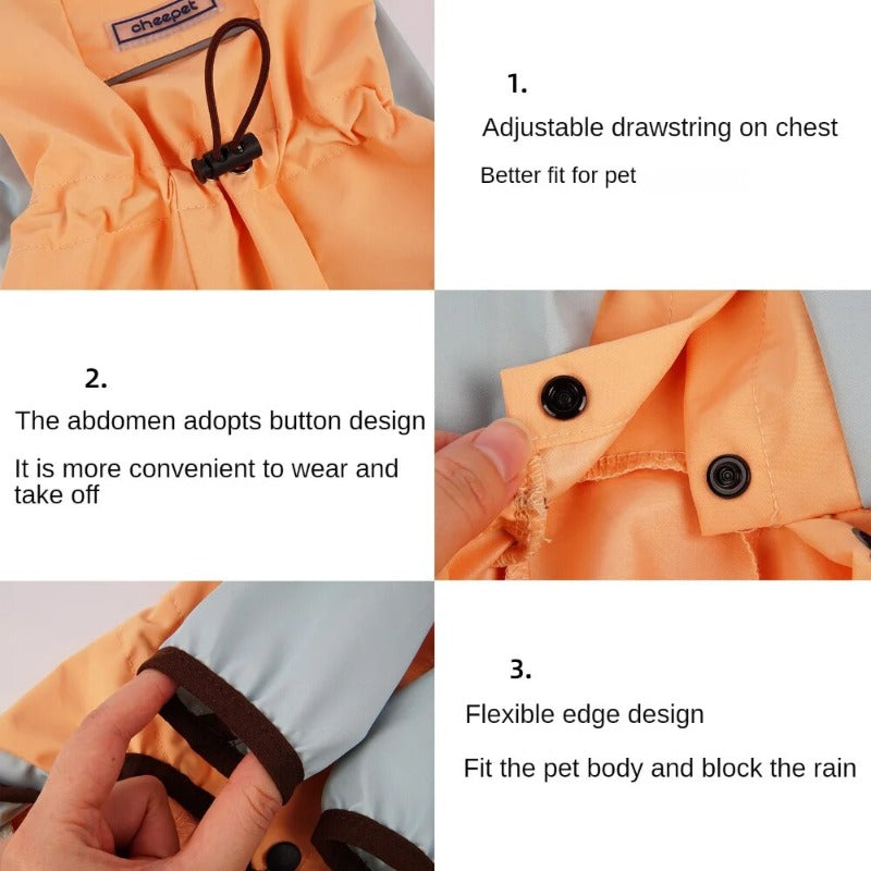 Dog Hooded Raincoat Waterproof and Reflective Dog Rain Coat